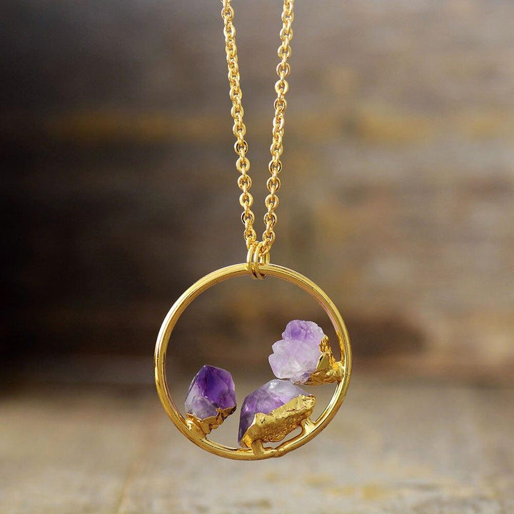 Minimalist Amethyst Raw Stone Necklace - Evelyne-The Livary