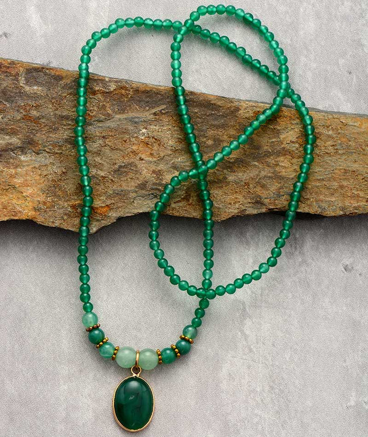 Vintage Green Onyx Soothing Necklace - Elara-The Livary