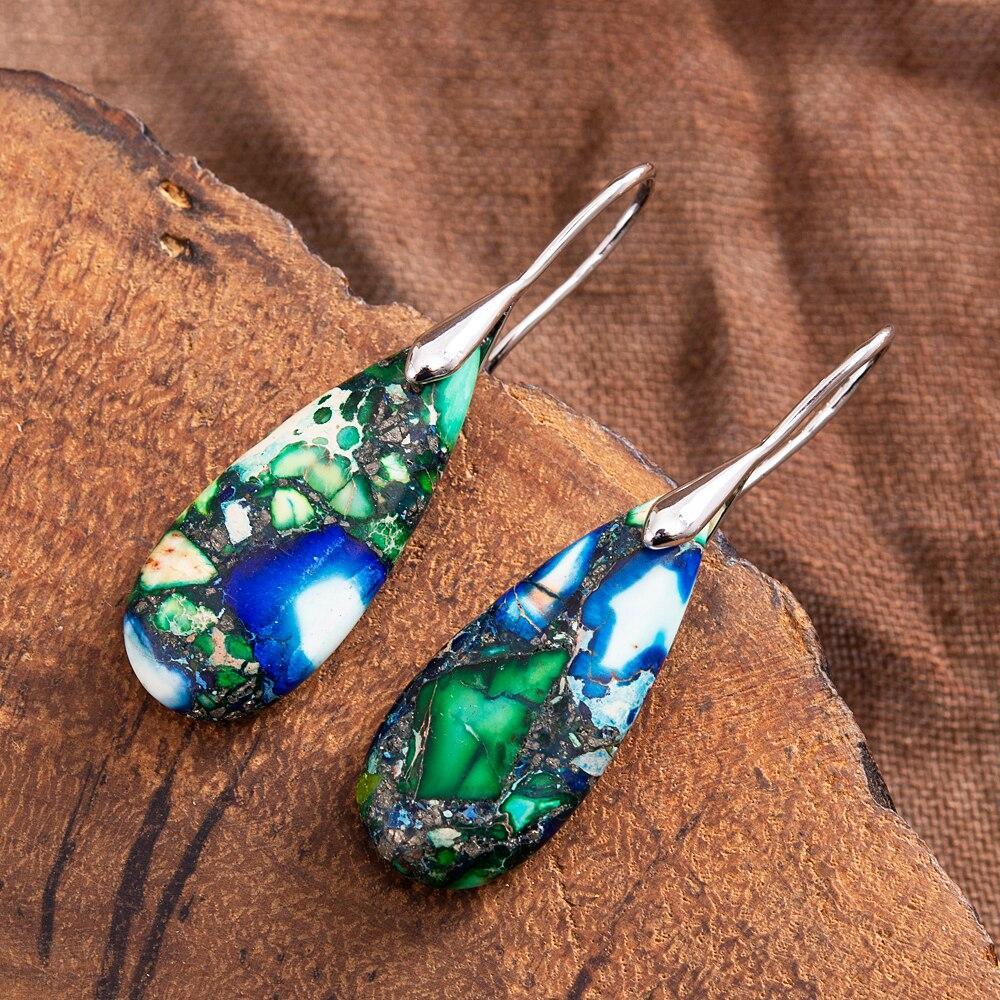 Teardrop Earrings with Natural Grounding - Sylvara-Silver-The Livary