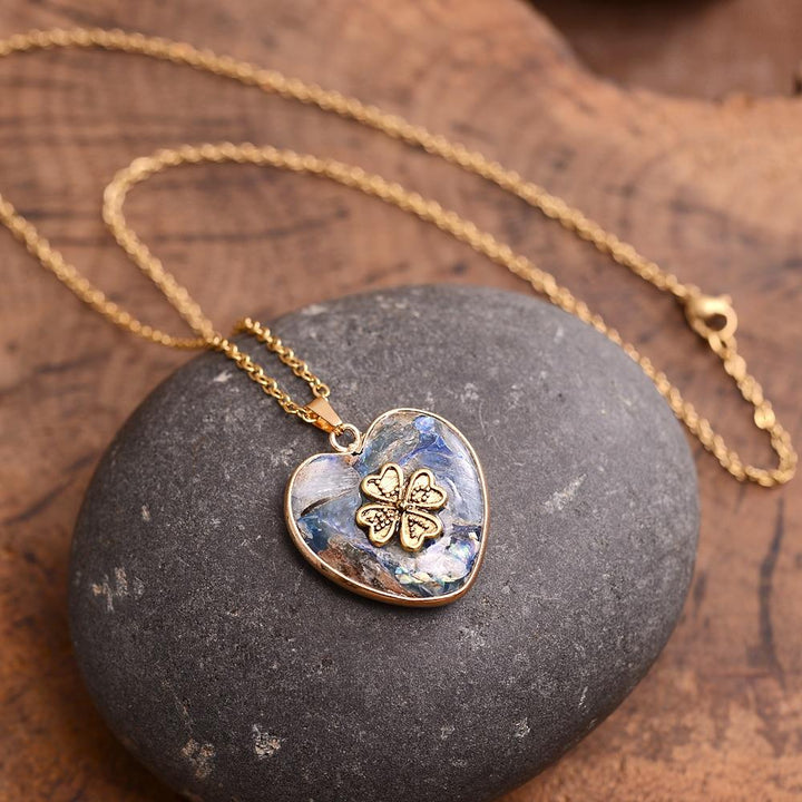 Lucky Clover Stone Necklace – Felina-Blue-The Livary