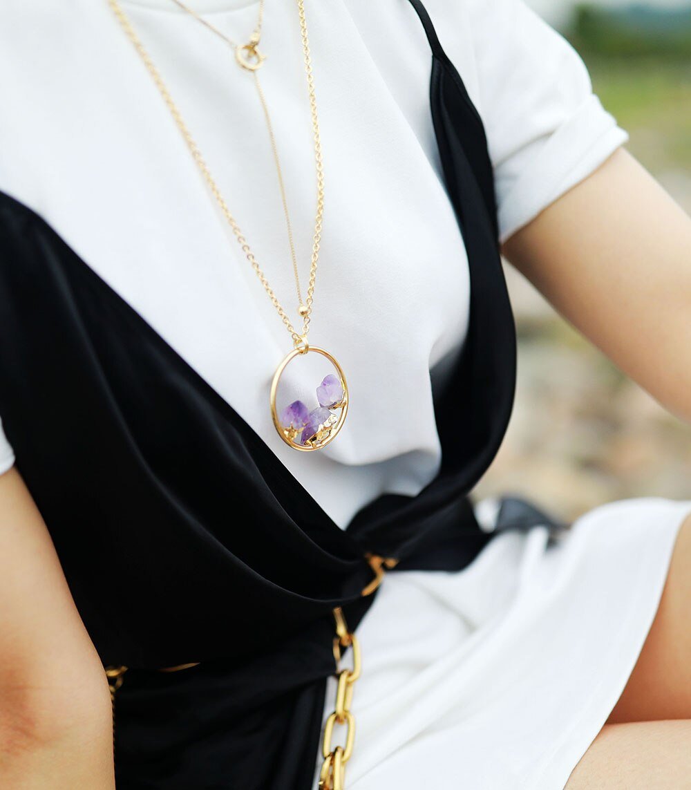 Minimalist Amethyst Raw Stone Necklace - Evelyne-The Livary