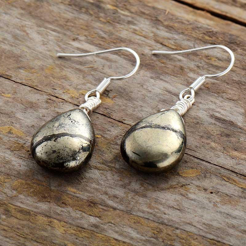 Reflective Pyrite Drop Earrings - Elara-The Livary