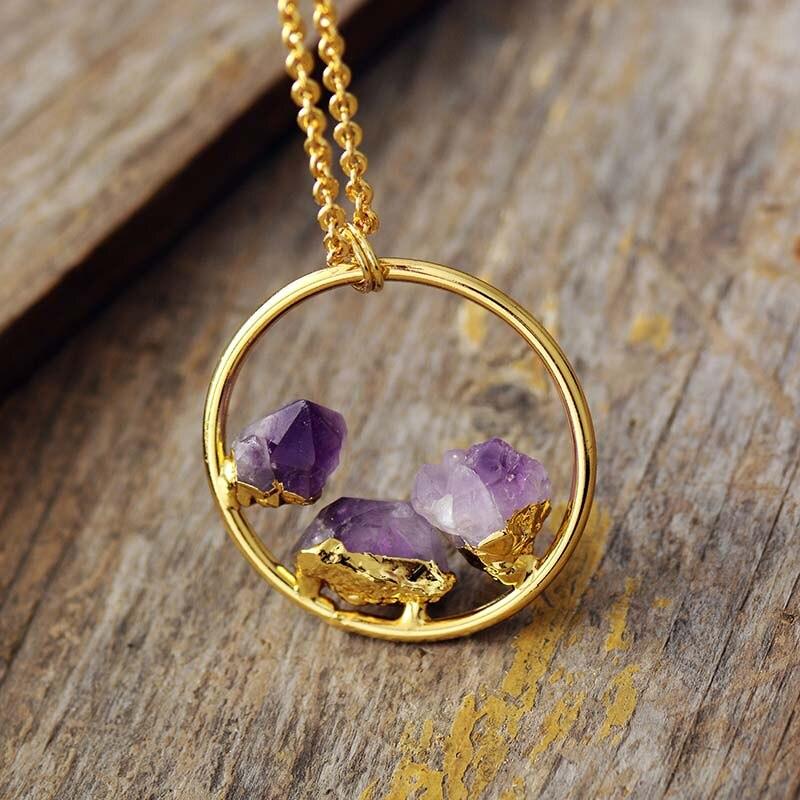 Minimalist Amethyst Raw Stone Necklace - Evelyne-The Livary