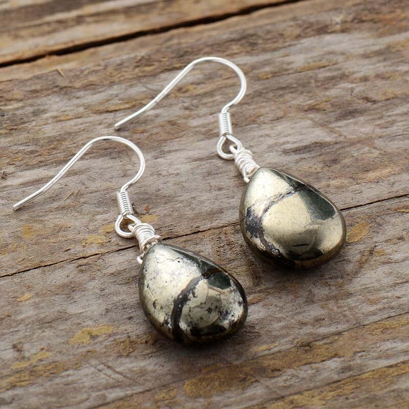 Reflective Pyrite Drop Earrings - Elara-The Livary