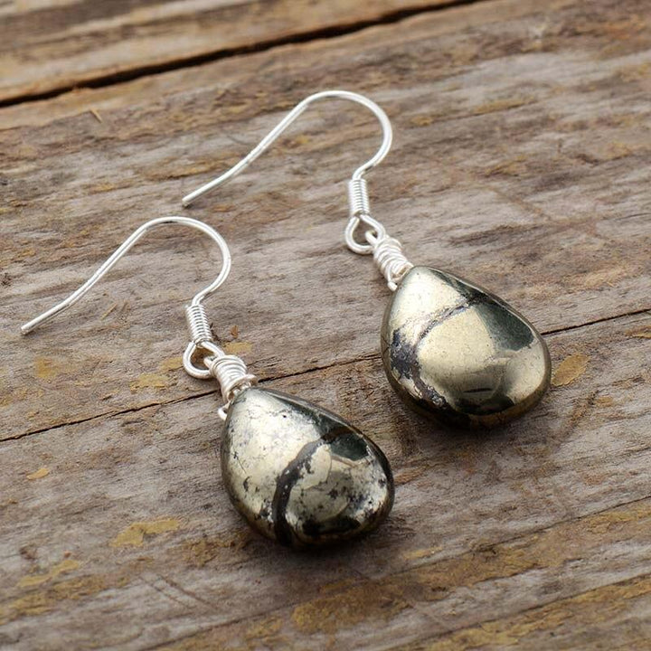 Reflective Pyrite Drop Earrings - Elara-The Livary
