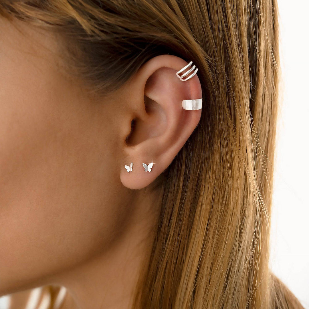 Mini Butterfly Earrings - Elena-Silver-The Livary