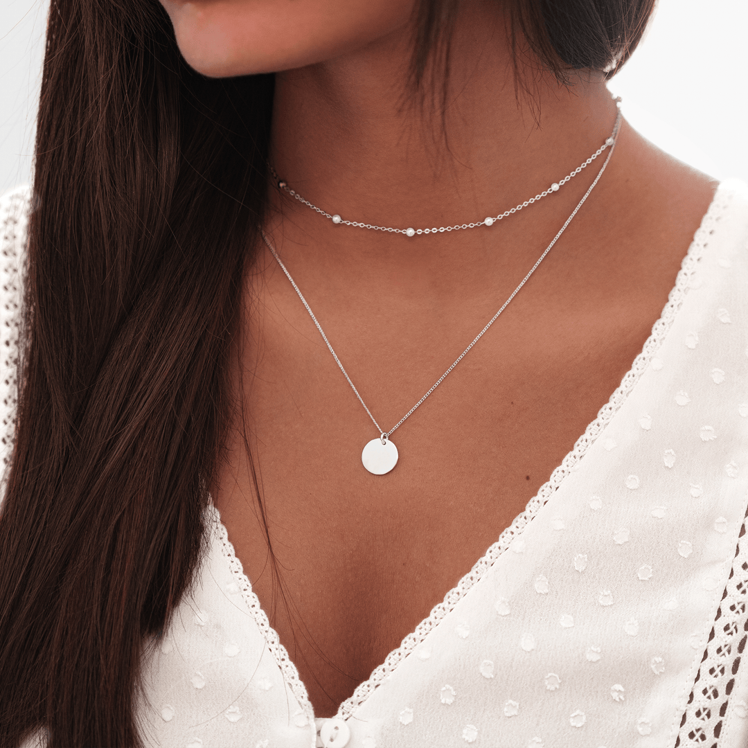 Double Medallion Necklace - Amélie-Silver-The Livary