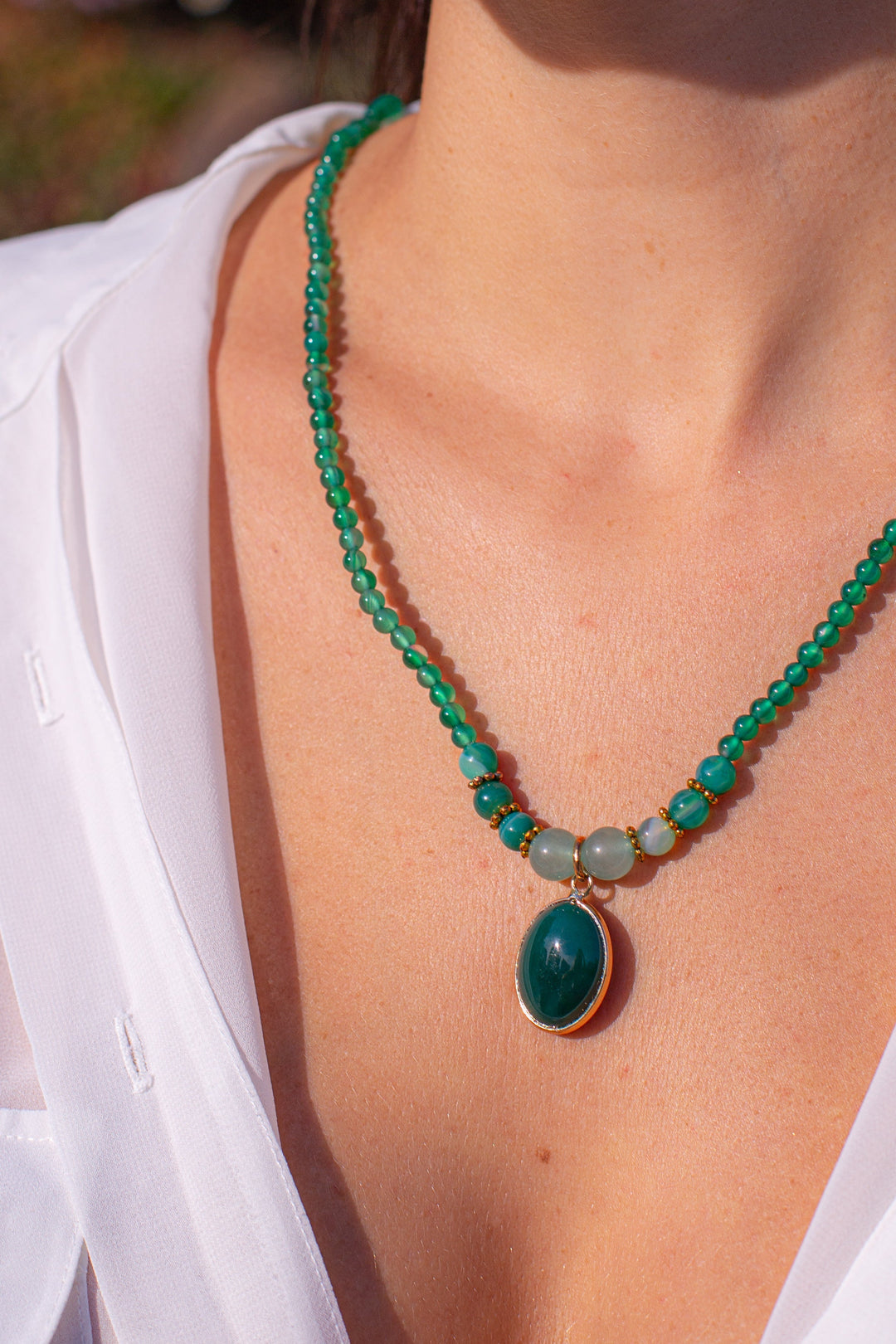 Vintage Green Onyx Soothing Necklace - Elara-The Livary