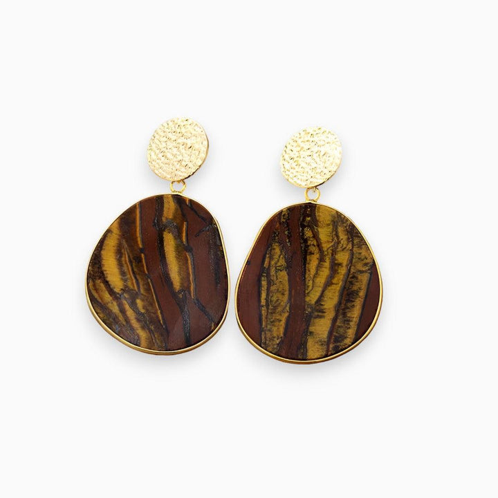 Stylish Lapis and Tiger Eye Earrings - Althea-Tiger's eye-The Livary