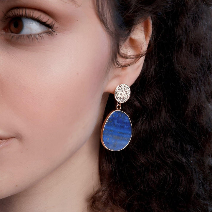 Stylish Lapis and Tiger Eye Earrings - Althea-Lapis Lazuli-The Livary