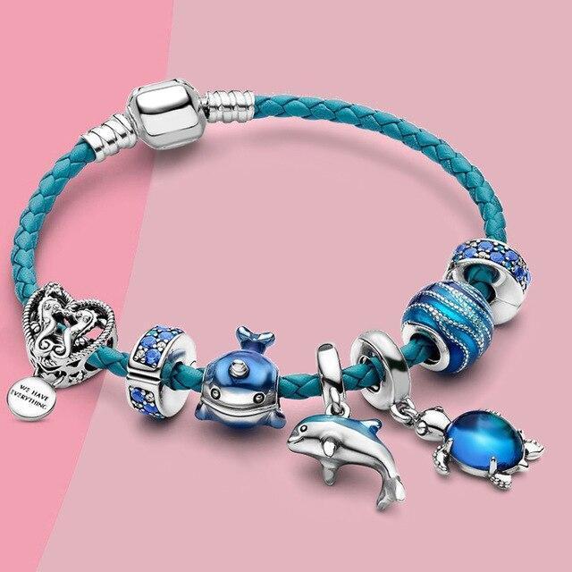 Ocean Breeze Bracelet with Charms in Leather and Silver - Julia-6.30 in-The Livary