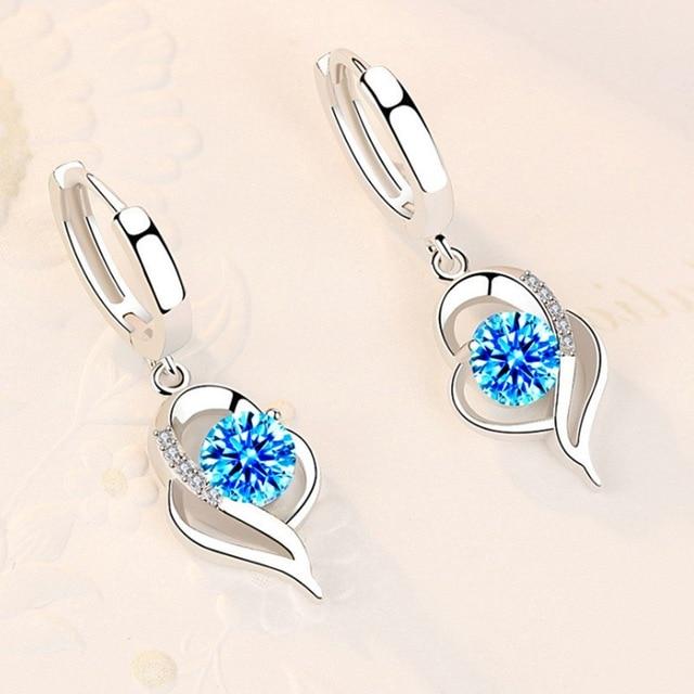 Stylish Silver Zircon Earrings for Women - Elsa-Blue-The Livary