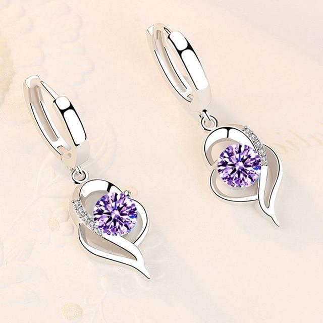 Stylish Silver Zircon Earrings for Women - Elsa-Purple-The Livary
