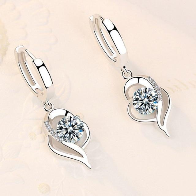 Silver Earrings with Zirconia Inlaid Flowers - Amelina-White-The Livary