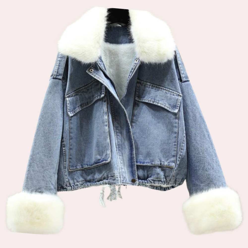 Warm Denim Winter Jacket for Women - Mira-White-XS-The Livary