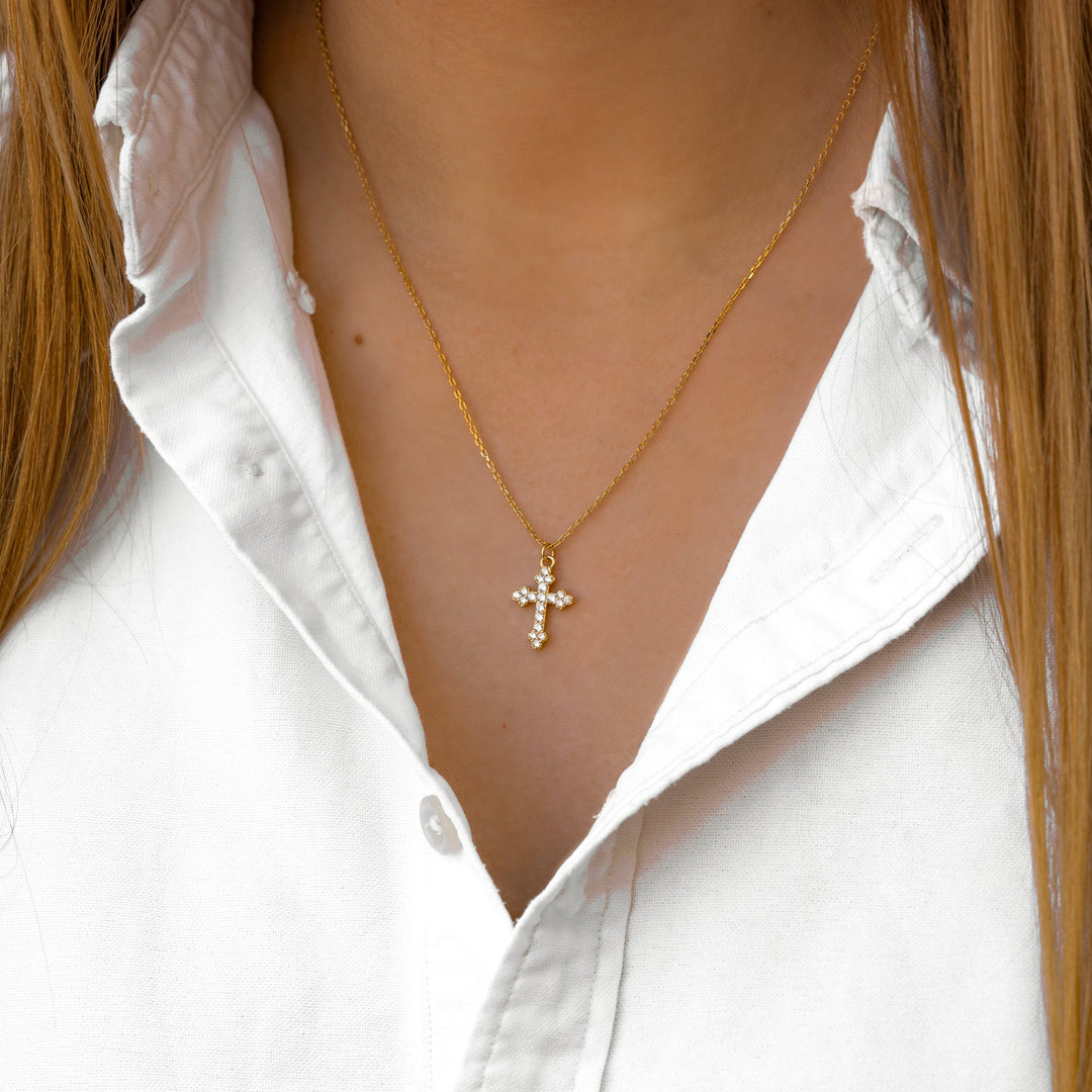 Stylish Necklace with Cross - Clémence-Gold-The Livary