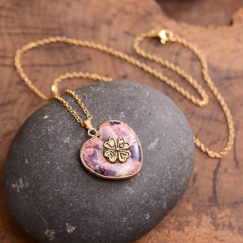 Lucky Clover Stone Necklace – Felina-Pink-The Livary