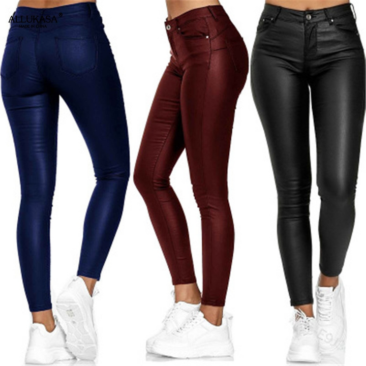 Leather stretch trousers with a high waist - Raffaela-Black-S-The Livary