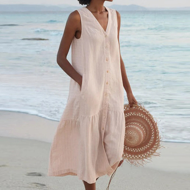 Casual Summer Dress - Liora-Khaki-S-The Livary