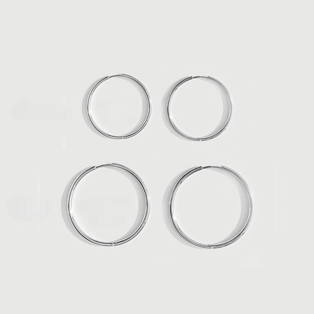 Stylish Thin Hoop Earrings - Lira-M-Silver-The Livary