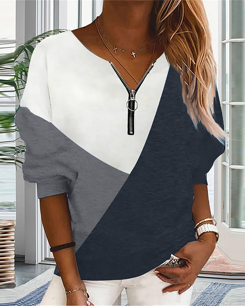 Colour Block Zip Sweatshirt - Dana-Grey-S-The Livary