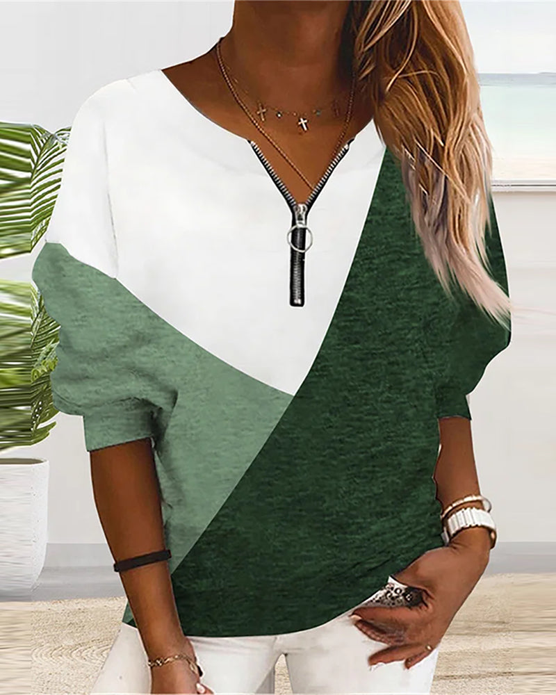 Colour Block Zip Sweatshirt - Dana-Grey-S-The Livary