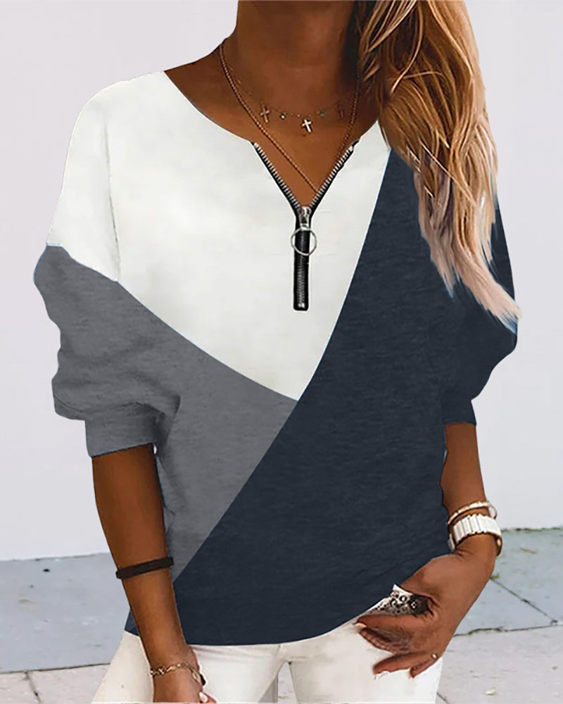 Colour Block Zip Sweatshirt - Dana-Grey-S-The Livary