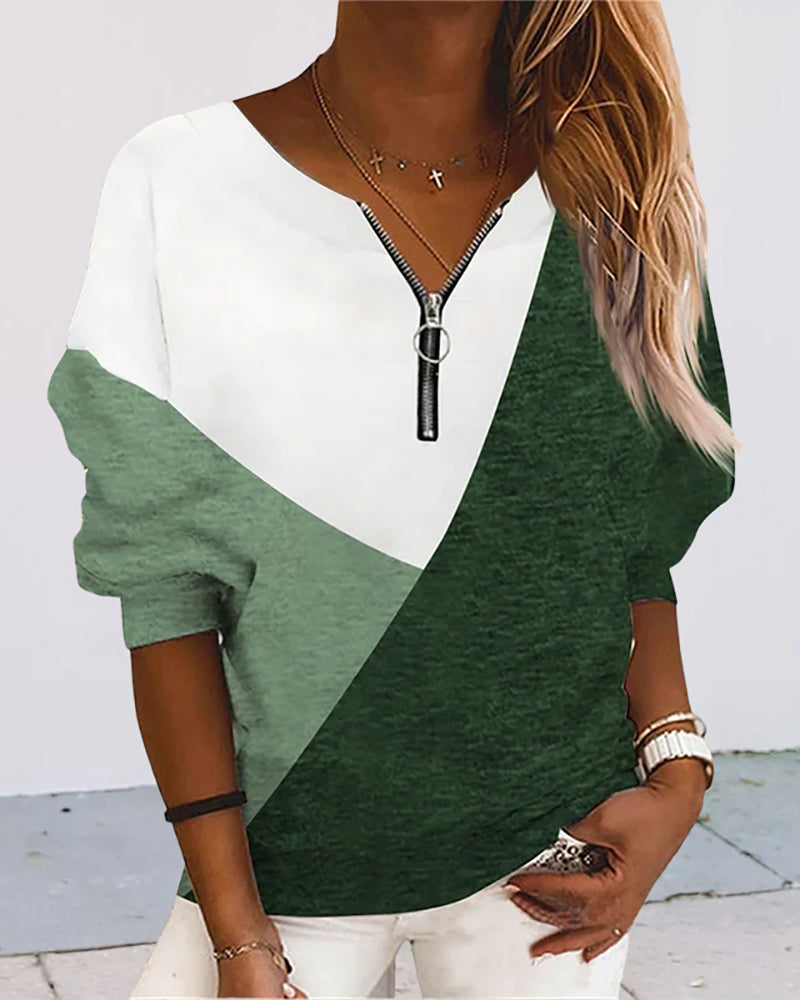 Colour Block Zip Sweatshirt - Dana-Green-S-The Livary