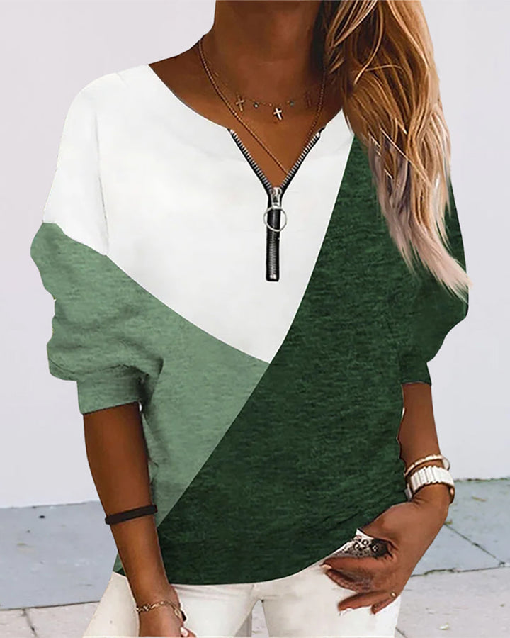 Colour Block Zip Sweatshirt - Dana-Green-S-The Livary