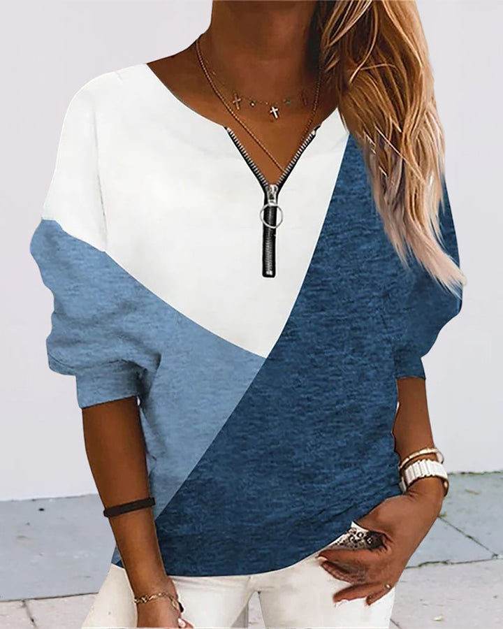Colour Block Zip Sweatshirt - Dana-Blue-S-The Livary