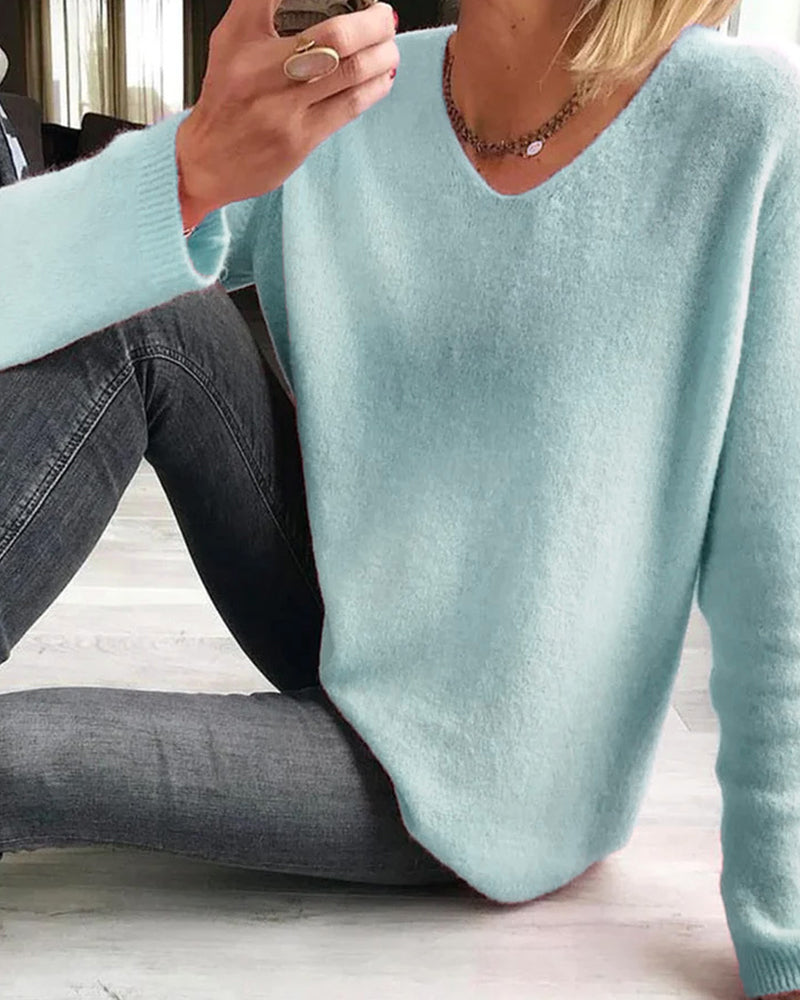 Casual Plain Women's Sweater - Sophie-Blue-S-The Livary