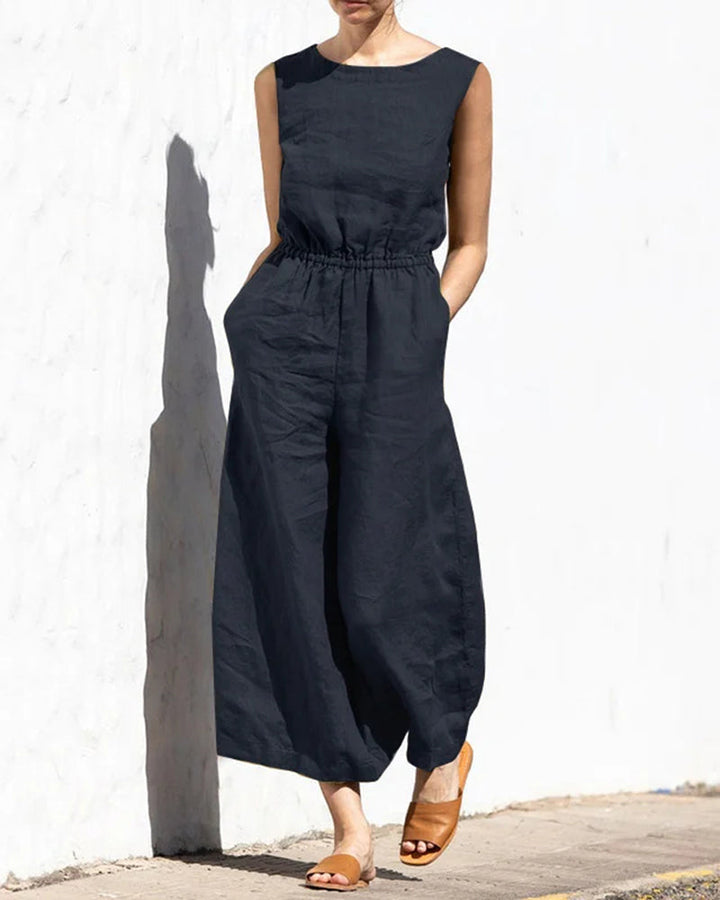 Sleeveless jumpsuit with wide leg – Aurelia-Dark blue-S-The Livary