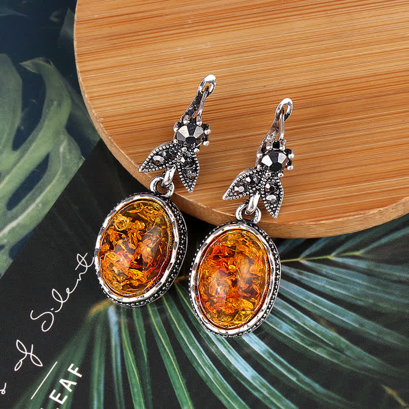 Retro Flower Earrings with Amber - Nora-The Livary