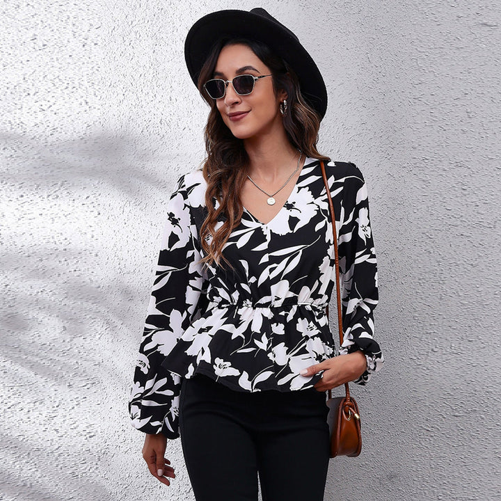 Airy & Colourful Women's Blouse with Pattern – Leona-Black floral pattern-S-The Livary