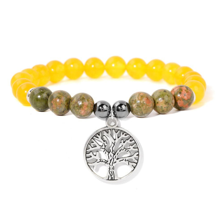 Natural Crystal Tree of Life Bracelet - Mila-Citrine & Unakite-The Livary