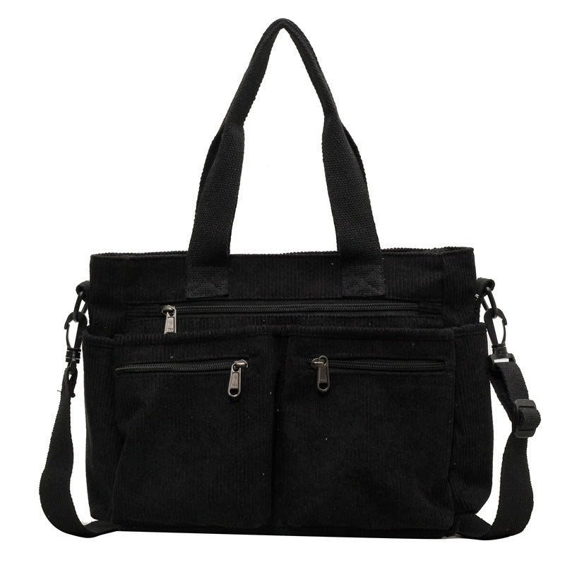 Trendy Corduroy Shoulder Bag - VelvetVogue-Black-The Livary