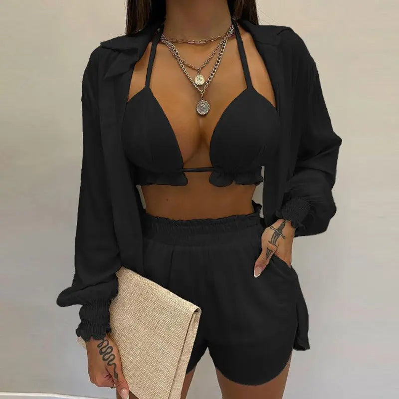 Stylish 3-piece summer outfit for the beach and pool - TropenGlow-Black-S-The Livary