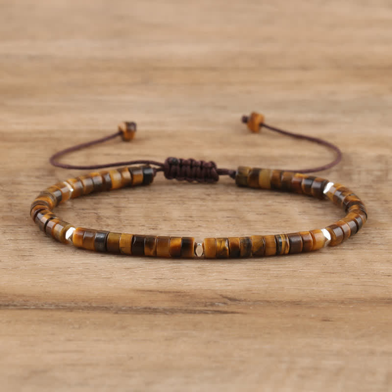 Braided Bracelet with 2.4 mm Natural Stone Rollers - Seraphina-Tiger's eye-The Livary