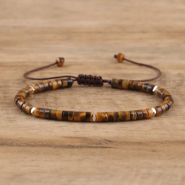 Braided Bracelet with 2.4 mm Natural Stone Rollers - Seraphina-Tiger's eye-The Livary