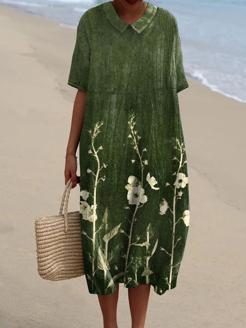 Light summer flower dress for women with V-neck and comfortable cut – Talia-Green-S-The Livary