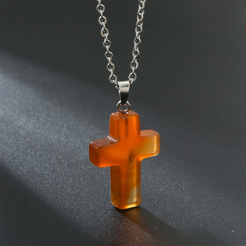 Necklace with Cross of Natural Gemstones - Seraphina-Red agate-The Livary
