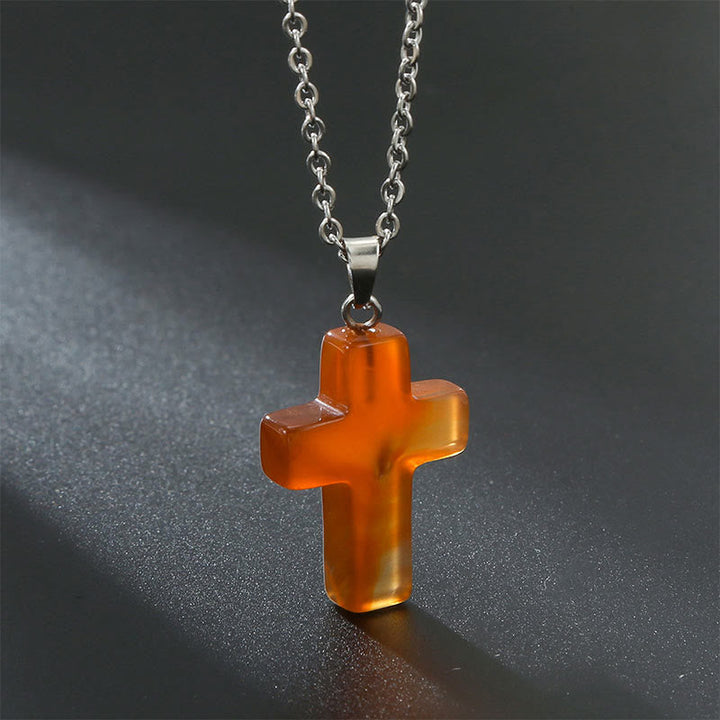Necklace with Cross of Natural Gemstones - Seraphina-Red agate-The Livary