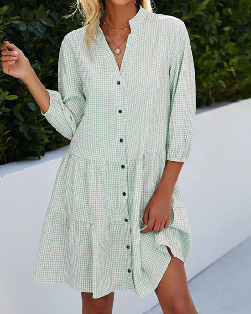 Light summer dress for women made of cotton with V-neck – Nayana-Green-S-The Livary