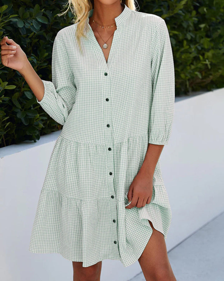 Light summer dress for women made of cotton with V-neck – Nayana-Green-S-The Livary