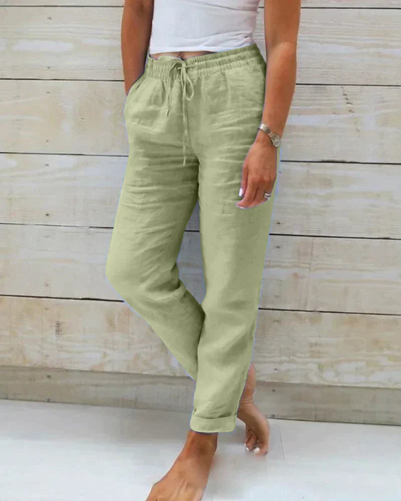 Stylish linen trousers for women – Selina-Green-XS-The Livary