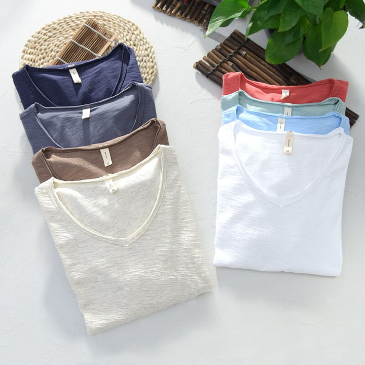 Men's V-Neck Linen Shirt – Luca-White-M-The Livary
