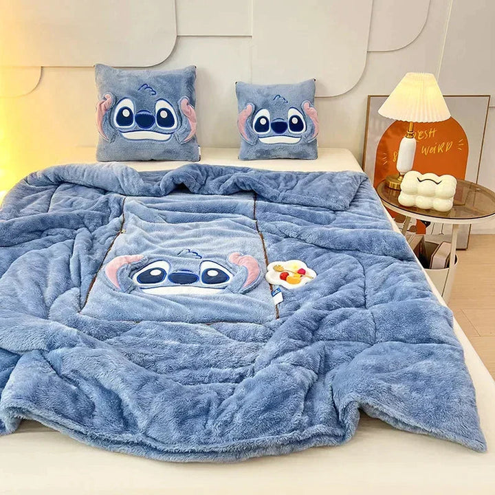Luxury Cartoon Blanket and Cushion Set - Nomi-Stitch-Single (105x145cm)-The Livary