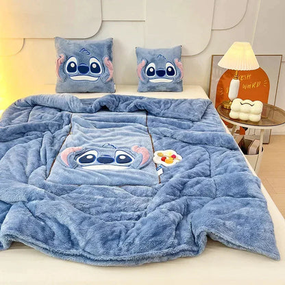 Luxury Cartoon Blanket and Cushion Set - Nomi-Stitch-Single (105x145cm)-The Livary