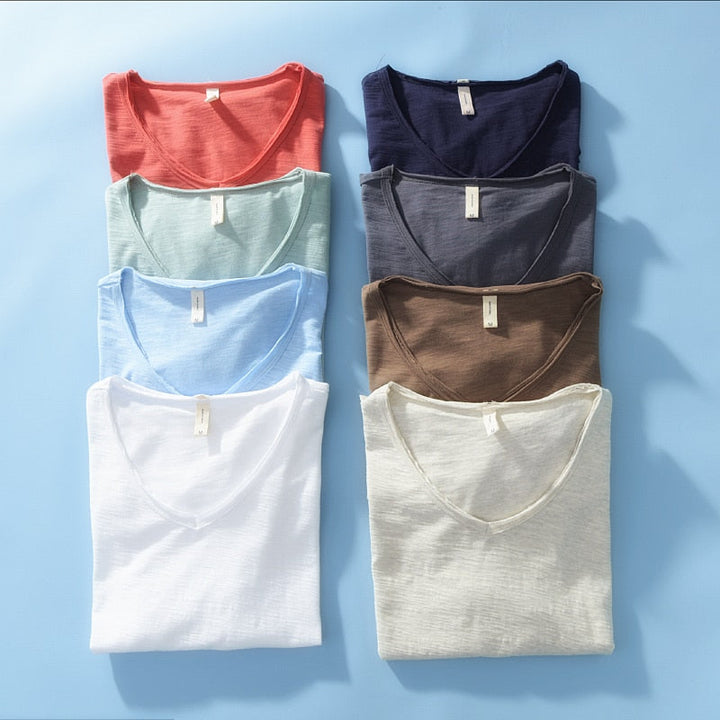 Men's V-Neck Linen Shirt – Luca-White-M-The Livary