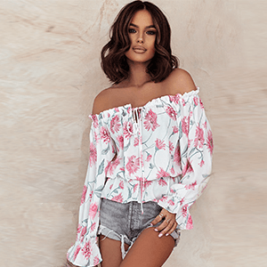 Floral Women's Chiffon Blouse with Ruffled Sleeves - Elvira-Beige-S-The Livary
